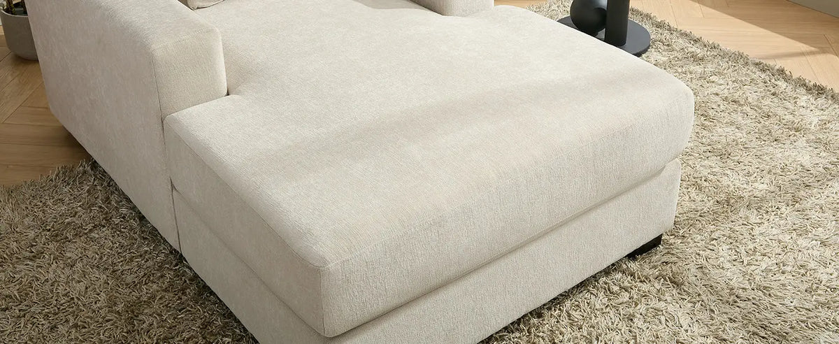 39.7" Oversized Chenille Chaise Lounger | Built-In Charge Station, Cup Holder, Pillows, Washable Covers – Cream, 330 lb Capacity Next Gen Luxe Solutions
