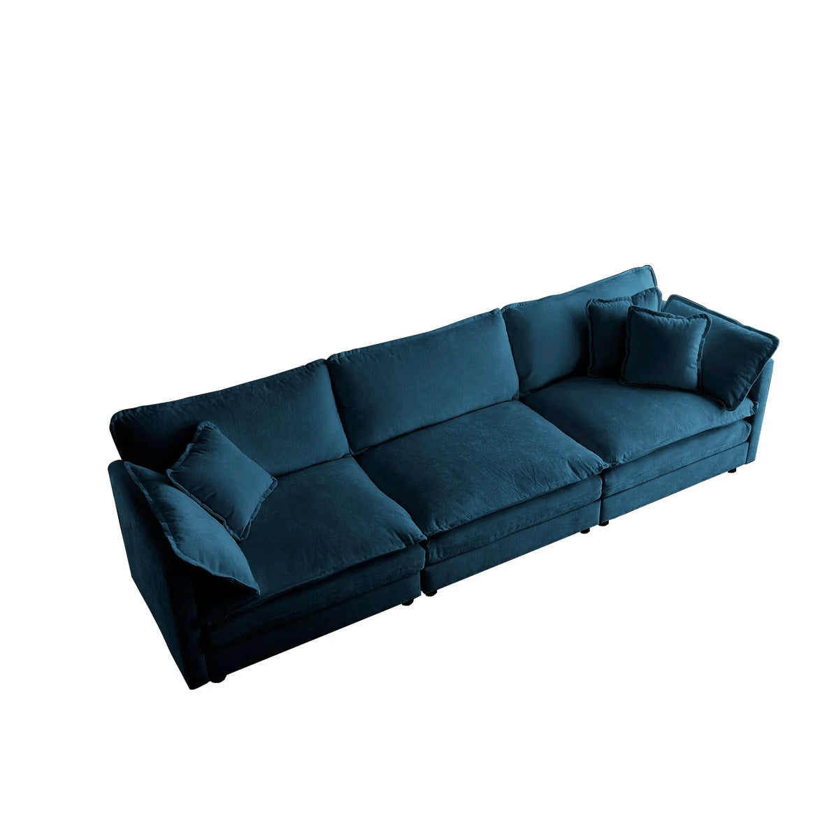 Mid-Century Modern 3-Seater Sofa | Blue Chenille Couch with 5 Pillows for Living Room Next Gen Luxe Solutions