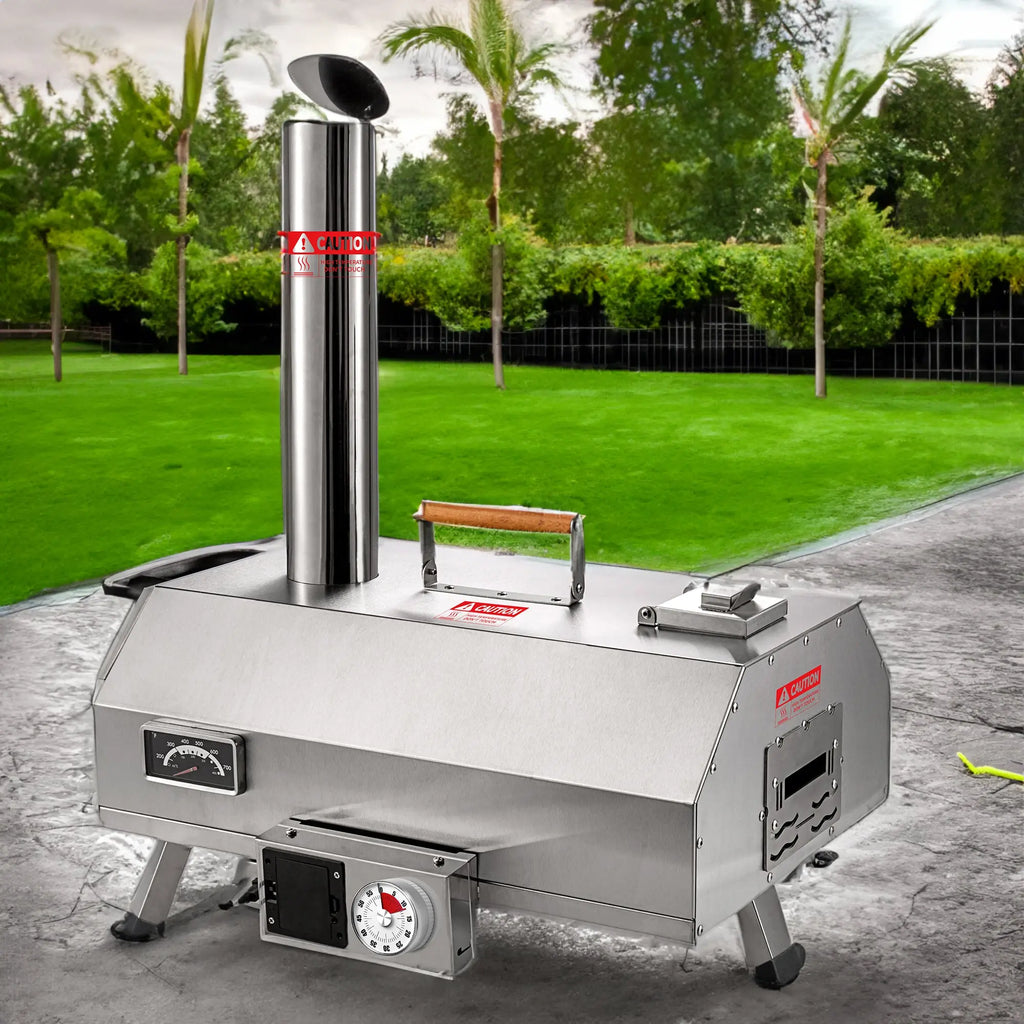 Stainless Steel Pizza Oven Outdoor 12" Automatic Rotatable Pizza Ovens Portable Wood Fired Pizza Oven Pizza Maker with Timer Next Gen Luxe Solutions