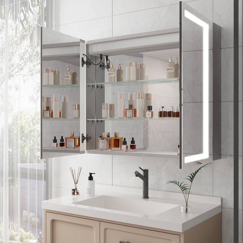 36 x 30 Inch LED Medicine Cabinet | Anti-Fog, Dimmable, Recessed or Surface Mount, Double Door Bathroom Cabinet with Touch Switch Next Gen Luxe Solutions