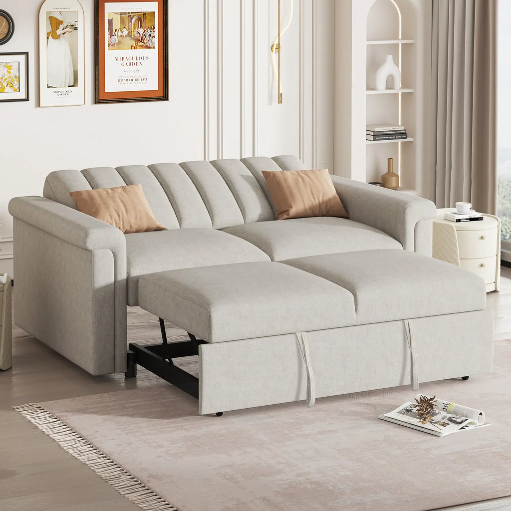 Convertible 2-Seat Sofa Bed | Pull-Out Sleeper Sofa with Adjustable Backrest & Foam + Pocket Spring Cushions in Beige Next Gen Luxe Solutions