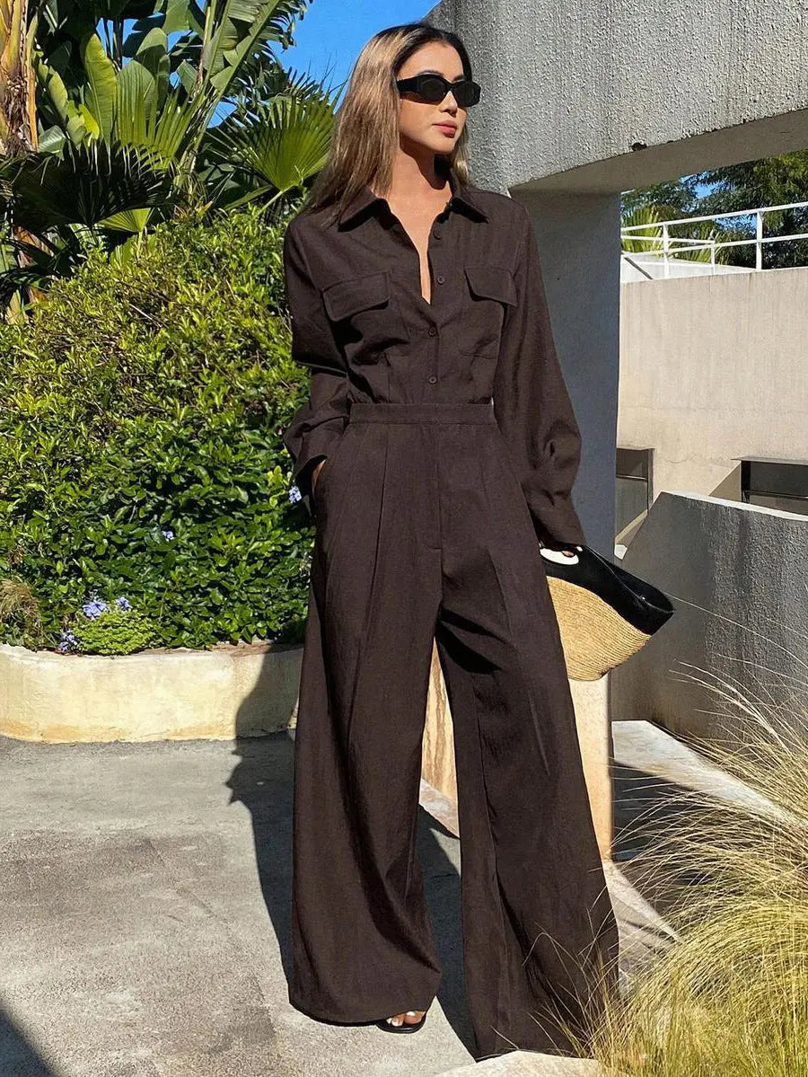 Women's Collared Long Sleeve Full-Length Jumpsuit | Loose Fit, Workwear Style – 5 Colors, S–2XL Next Gen Luxe Solutions