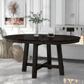 TREXM Farmhouse Round Extendable Dining Table with 16" Leaf – Espresso Wood Kitchen Table Next Gen Luxe Solutions