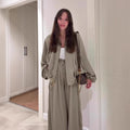 Women's Flip Collar Long Sleeve Jacket & Pants Set | 2-Piece Lounge Outfit – Matcha Green, Brown, Chestnut, S–XXL Next Gen Luxe Solutions