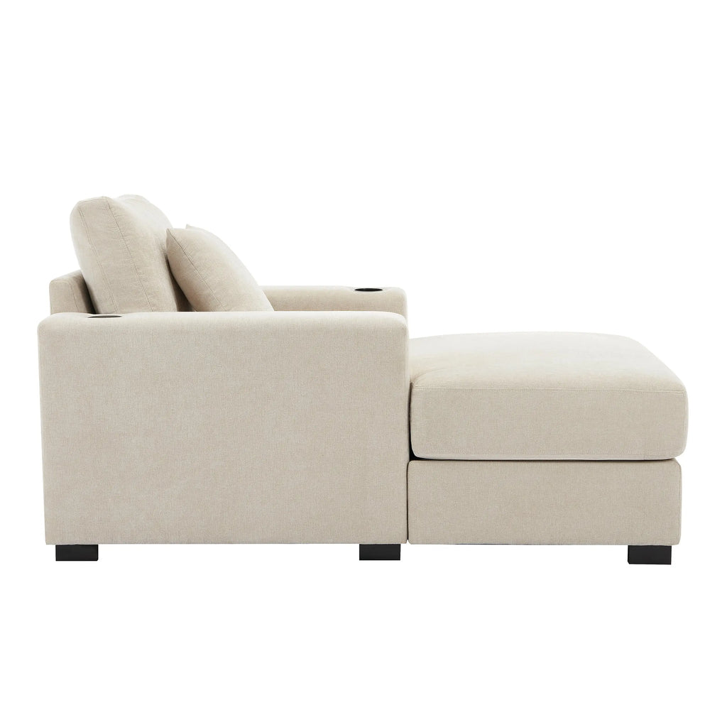 39.7" Oversized Chenille Chaise Lounger | Built-In Charge Station, Cup Holder, Pillows, Washable Covers – Cream, 330 lb Capacity Next Gen Luxe Solutions