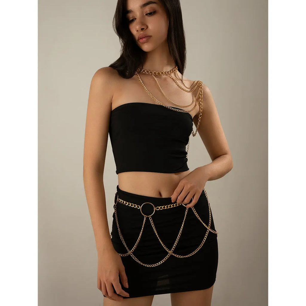 Punk Metal Tassel Chest Chain – U-Shape Cross Body & Waist Chain Next Gen Luxe Solutions
