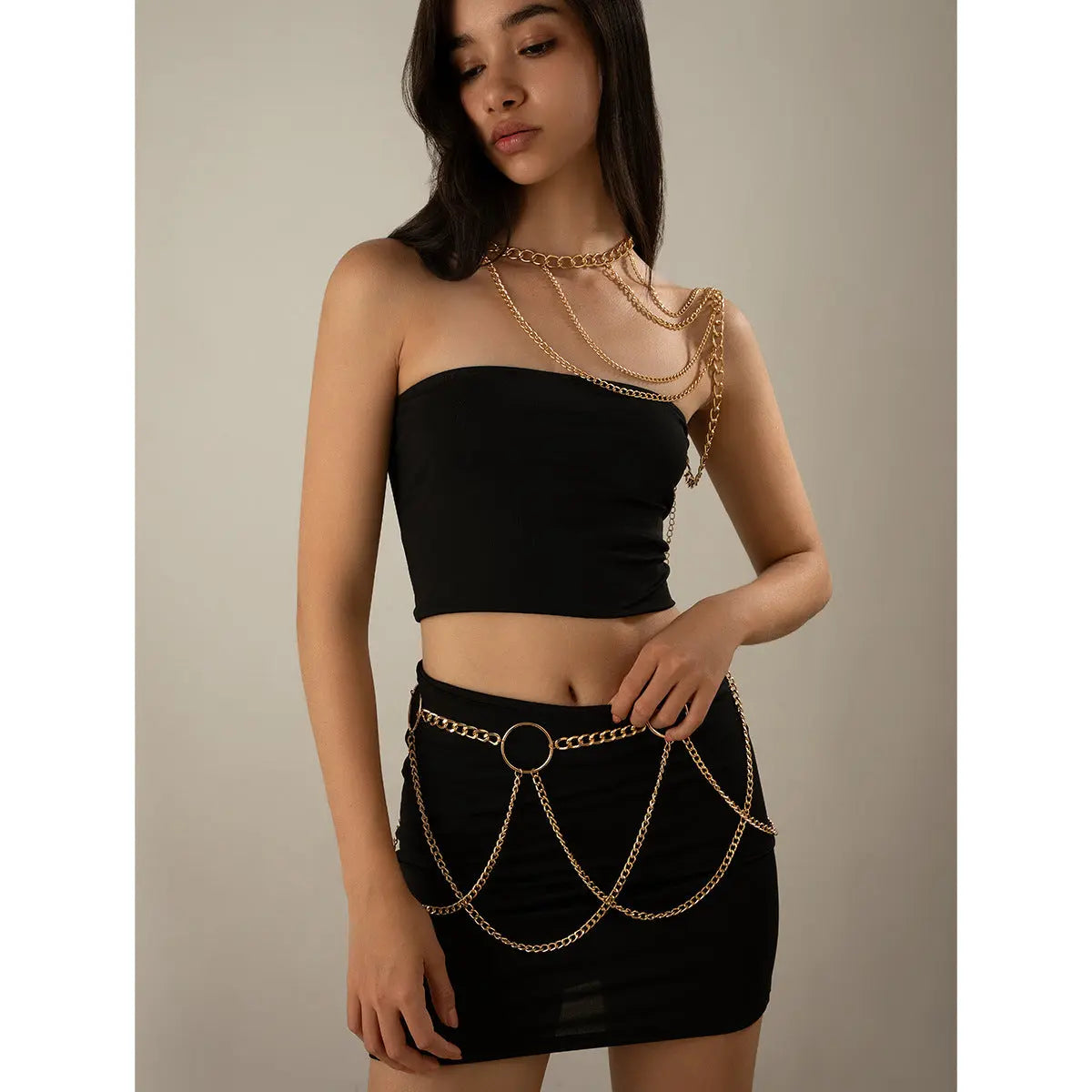 Punk Metal Tassel Chest Chain – U-Shape Cross Body & Waist Chain Next Gen Luxe Solutions