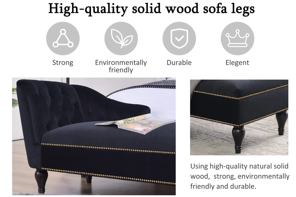 58 Inch Velvet Lounge Chair Button Tufted Right Arm Chaise with Nailhead Decoration Next Gen Luxe Solutions