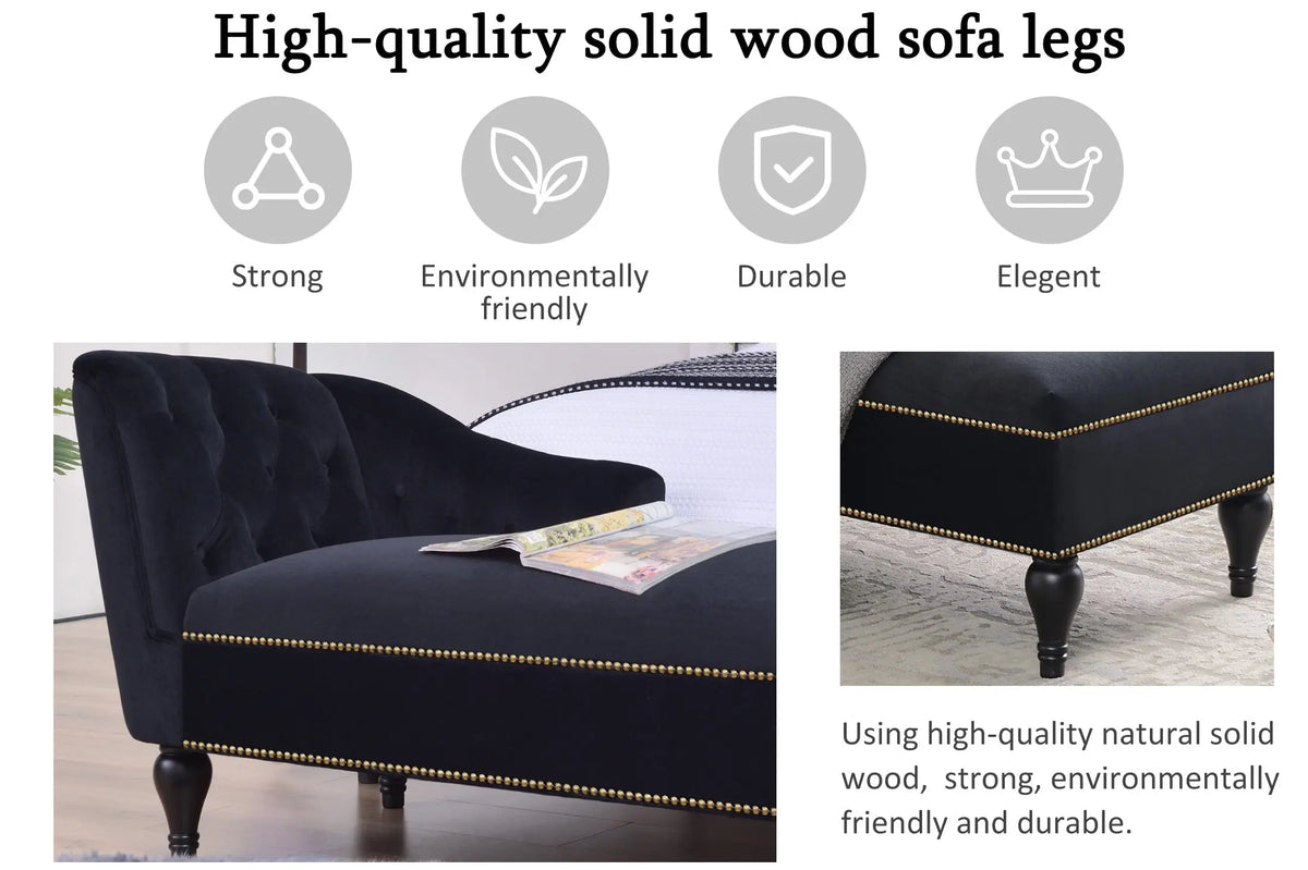 58 Inch Velvet Lounge Chair Button Tufted Right Arm Chaise with Nailhead Decoration Next Gen Luxe Solutions