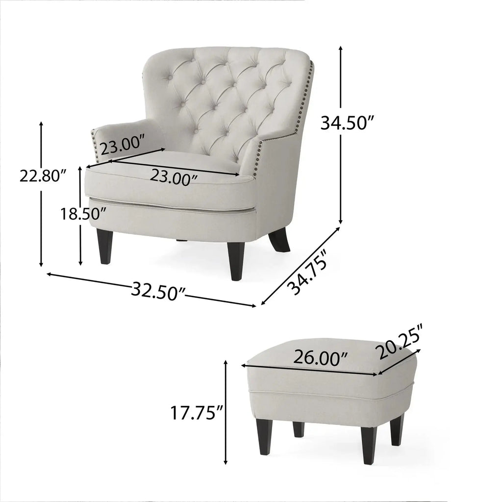 Contemporary Light Gray Fabric Club Chair & Ottoman Set | Upholstered Armchair with Matching Ottoman, 300 lb Capacity – Modern Living Room Next Gen Luxe Solutions