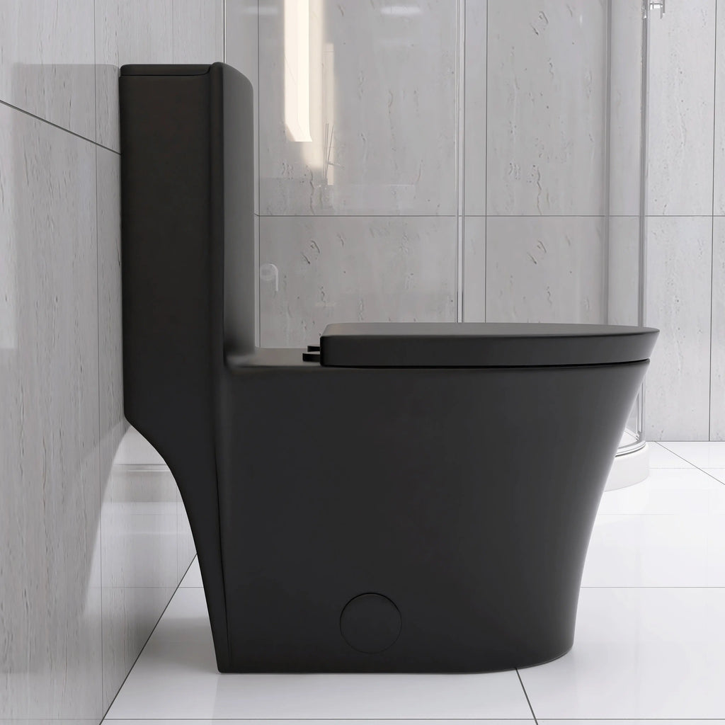 Matte Black Elongated One Piece Toilet Dual Flush 1.1/1.6 GPF Water Saving Map 1000g Next Gen Luxe Solutions