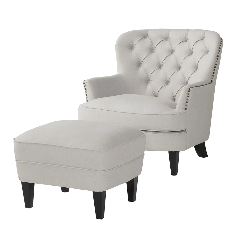 Contemporary Light Gray Fabric Club Chair & Ottoman Set | Upholstered Armchair with Matching Ottoman, 300 lb Capacity – Modern Living Room Next Gen Luxe Solutions