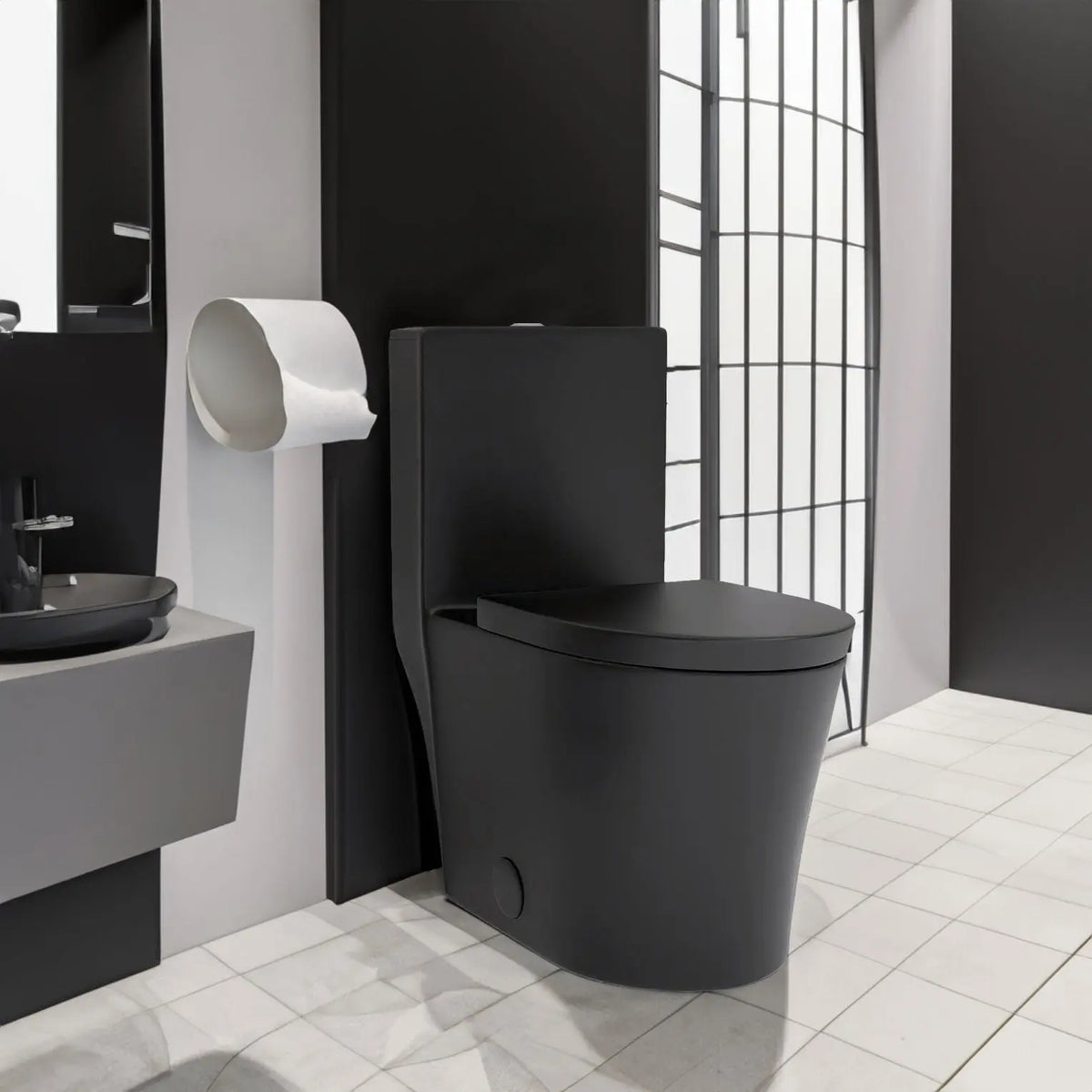 Matte Black Elongated One Piece Toilet Dual Flush 1.1/1.6 GPF Water Saving Map 1000g Next Gen Luxe Solutions