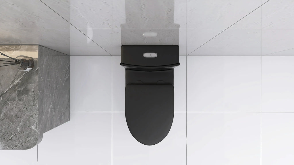 Matte Black Elongated One Piece Toilet Dual Flush 1.1/1.6 GPF Water Saving Map 1000g Next Gen Luxe Solutions