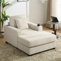 39.7" Oversized Chenille Chaise Lounger | Built-In Charge Station, Cup Holder, Pillows, Washable Covers – Cream, 330 lb Capacity Next Gen Luxe Solutions