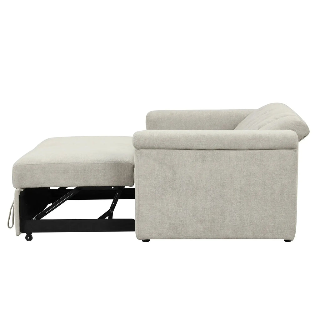 Convertible 2-Seat Sofa Bed | Pull-Out Sleeper Sofa with Adjustable Backrest & Foam + Pocket Spring Cushions in Beige Next Gen Luxe Solutions