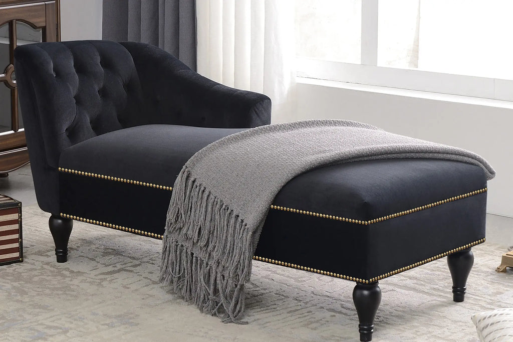 58 Inch Velvet Lounge Chair Button Tufted Right Arm Chaise with Nailhead Decoration Next Gen Luxe Solutions