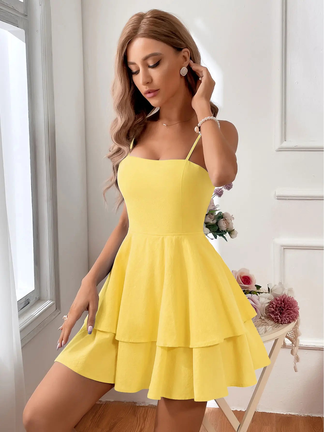 Women's Square Neck Suspender A-Line Mini Dress | High Waist Bow Tie, Pure Cotton – 8 Colors, XS–XL Next Gen Luxe Solutions