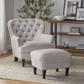 Contemporary Light Gray Fabric Club Chair & Ottoman Set | Upholstered Armchair with Matching Ottoman, 300 lb Capacity – Modern Living Room Next Gen Luxe Solutions