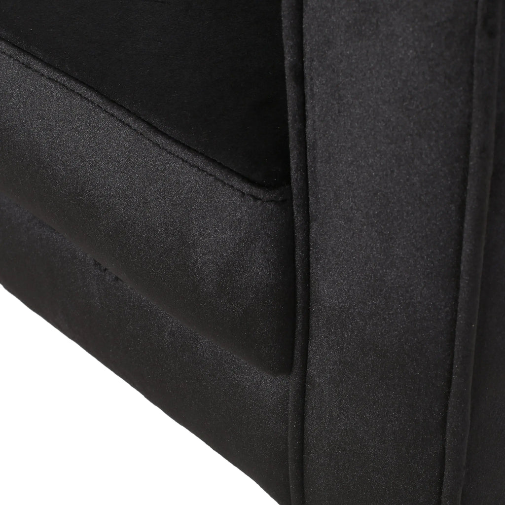 Modern Glam Velvet Club Armchair – Geometric U-Shape, Silver Accents & Stainless Steel Legs (Black) Next Gen Luxe Solutions