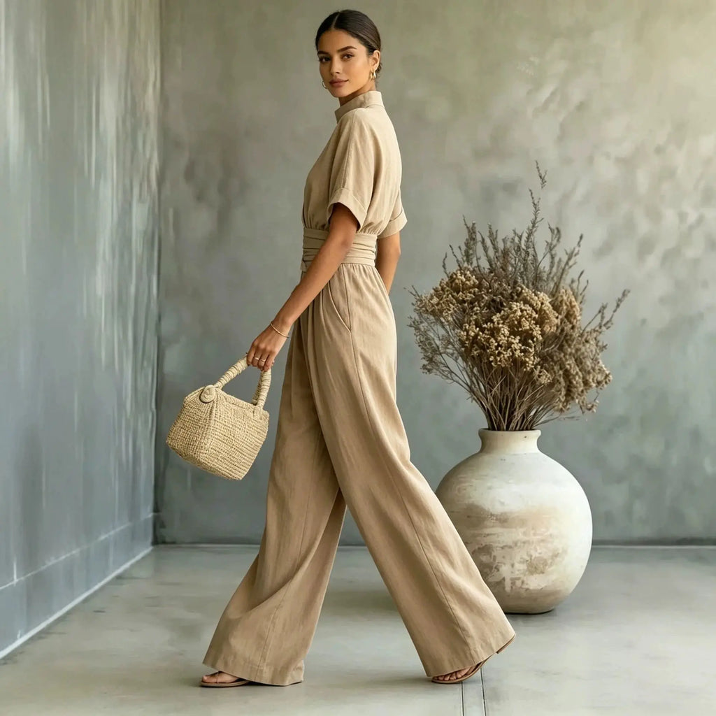Women's Mock Neck Short Sleeve Wide Leg Jumpsuit | Full Length, Minimalist Solid Color – 5 Colors, S–2XL Next Gen Luxe Solutions