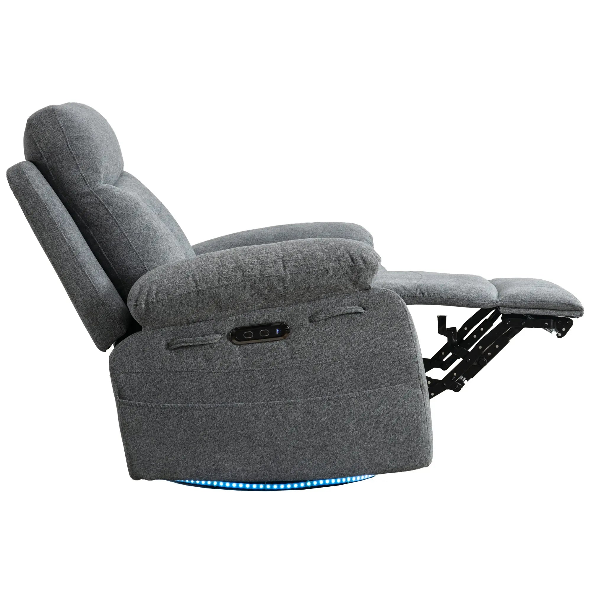 Power Recliner Glider Chair with Bluetooth Speaker | 270° Swivel, LED Light, USB+C Charging, Retractable Footrest, Storage Pockets – Light Grey Linen Next Gen Luxe Solutions