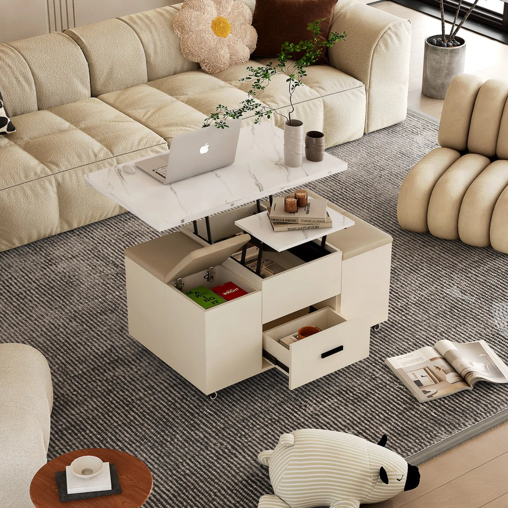 Modern Lift-Top Coffee Table with 4 Chairs, Expandable Storage – Hidden Compartment & 2 Drawers Next Gen Luxe Solutions