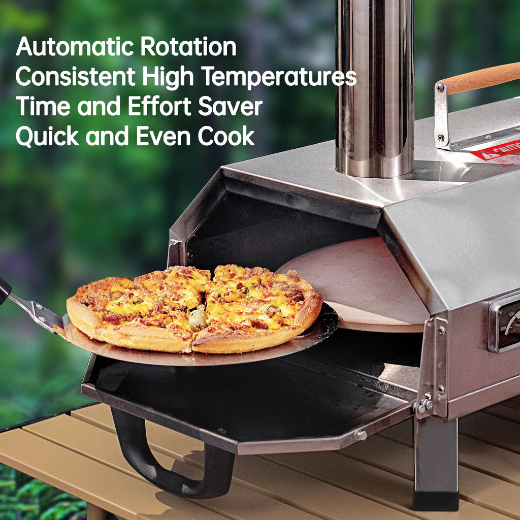 Stainless Steel Pizza Oven Outdoor 12" Automatic Rotatable Pizza Ovens Portable Wood Fired Pizza Oven Pizza Maker with Timer Next Gen Luxe Solutions