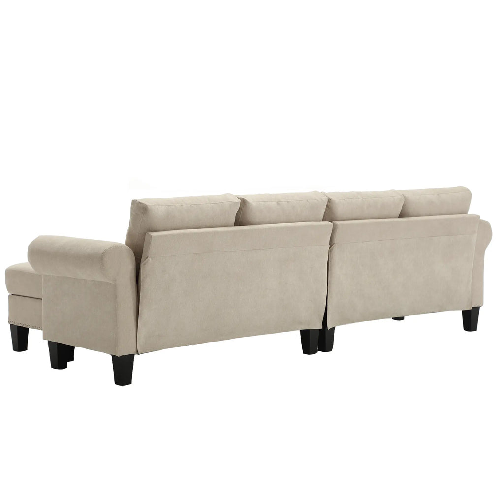 Convertible L-Shaped Sectional Sofa with Storage | 4-Seat Modern Linen Fabric Couch in Beige Next Gen Luxe Solutions