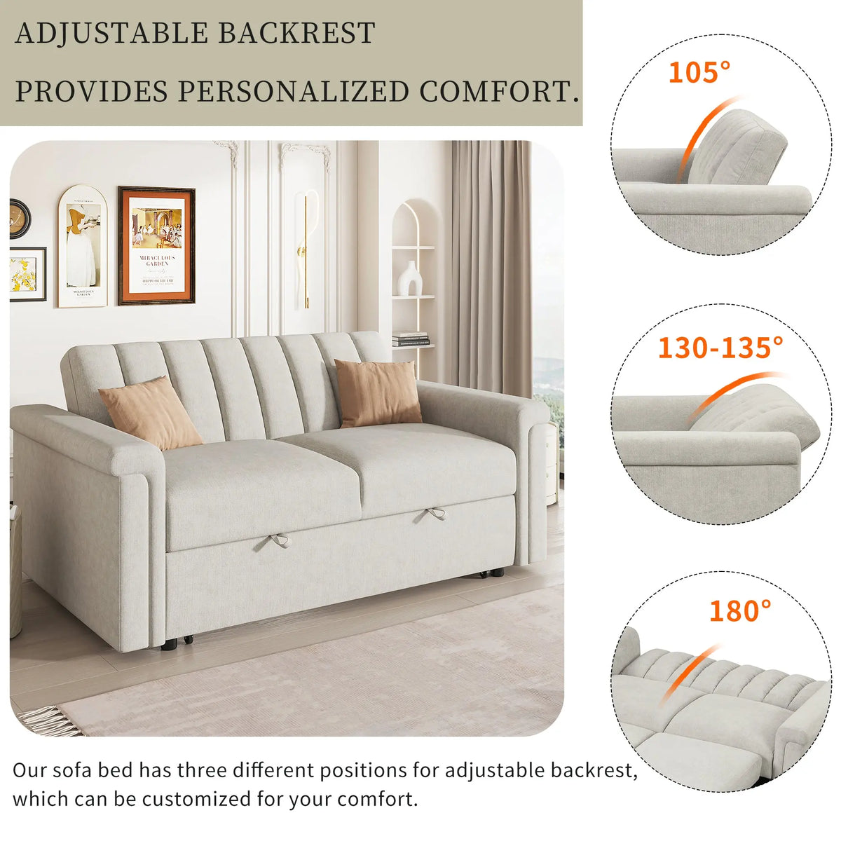 Convertible 2-Seat Sofa Bed | Pull-Out Sleeper Sofa with Adjustable Backrest & Foam + Pocket Spring Cushions in Beige Next Gen Luxe Solutions