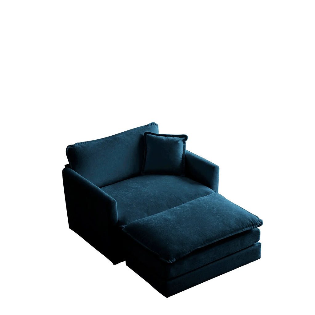 Modern Accent Chair with Ottoman – Blue Chenille Armchair for Living Room & Bedroom Next Gen Luxe Solutions