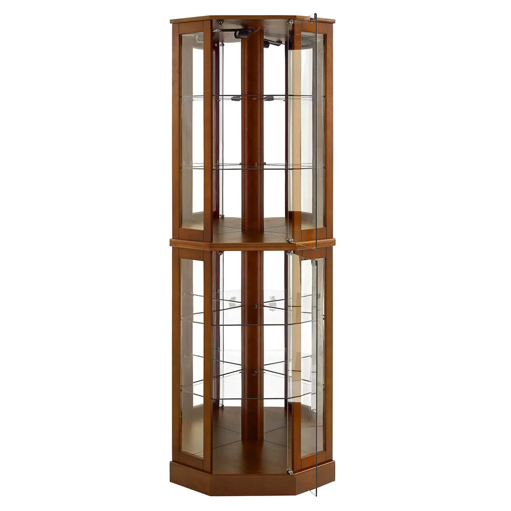 6-Shelf Corner Curio Display Cabinet with Light, Mirror & Adjustable Shelves – Walnut Wood Next Gen Luxe Solutions