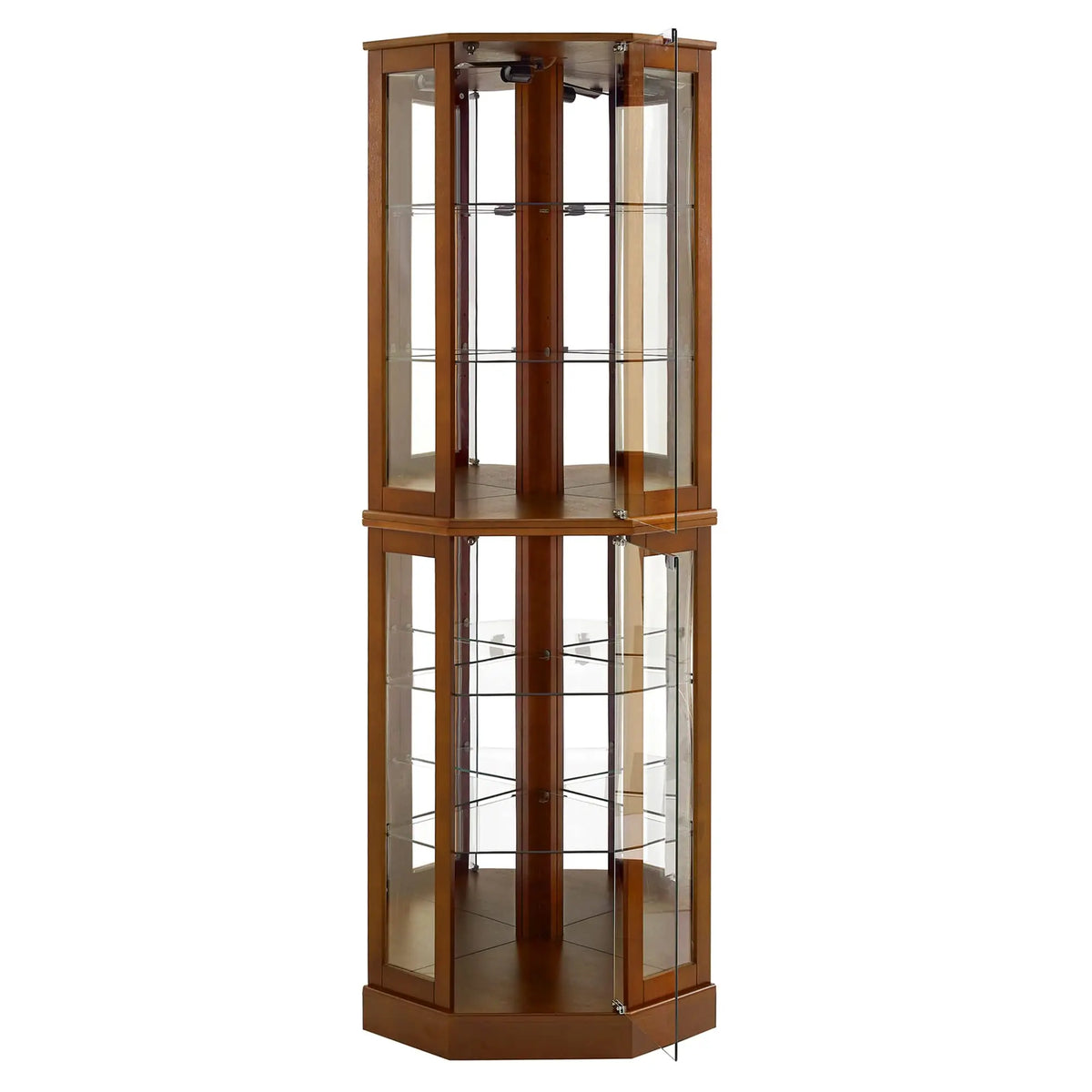 6-Shelf Corner Curio Display Cabinet with Light, Mirror & Adjustable Shelves – Walnut Wood Next Gen Luxe Solutions