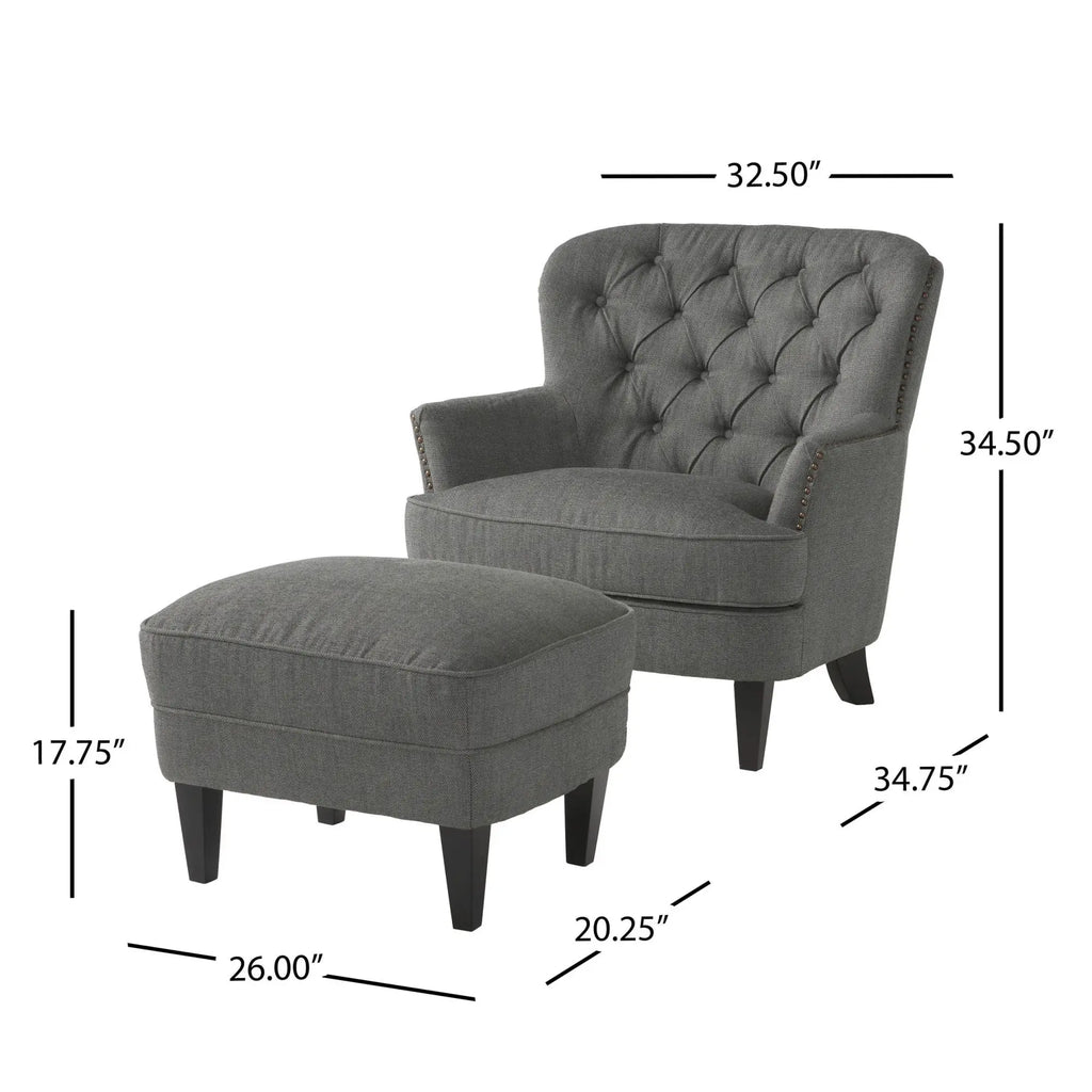 Contemporary Grey Fabric Club Chair and Ottoman Set | Plush Cushioned Armchair with Matching Ottoman – Modern Living Room Next Gen Luxe Solutions