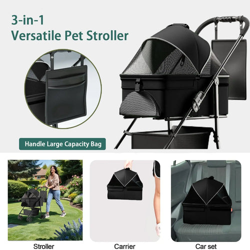 2-in-1 Folding Dog Stroller & Pet Cart | 4-Wheel Dog/Cat Carrier with Waterproof Pad, Car Seat & Sun Visor Next Gen Luxe Solutions