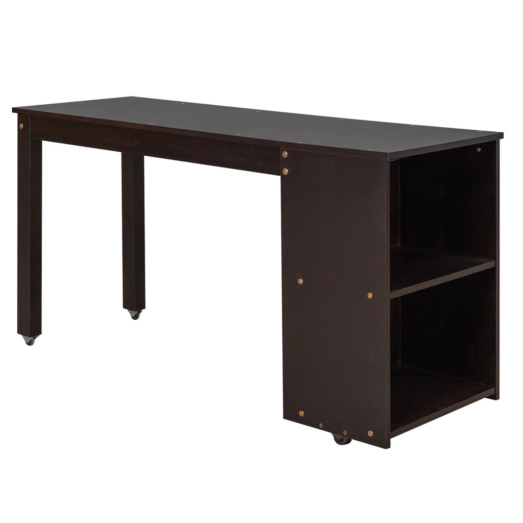 Full Size Low Loft Bed with Rolling Desk, Cabinet, Shelves & Safety Rails | Solid Wood Study Loft Bed – Espresso Next Gen Luxe Solutions