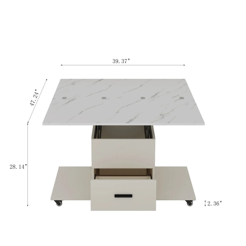 Modern Lift-Top Coffee Table with 4 Chairs, Expandable Storage – Hidden Compartment & 2 Drawers Next Gen Luxe Solutions