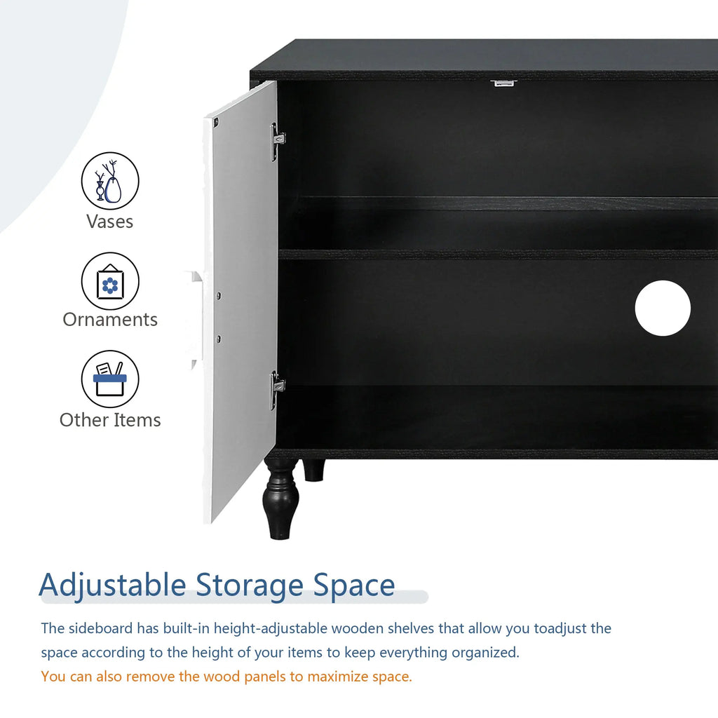 Vintage White Faceted Carved Cabinet – Black Frame TV Stand, Sideboard & Accent Cabinet Next Gen Luxe Solutions