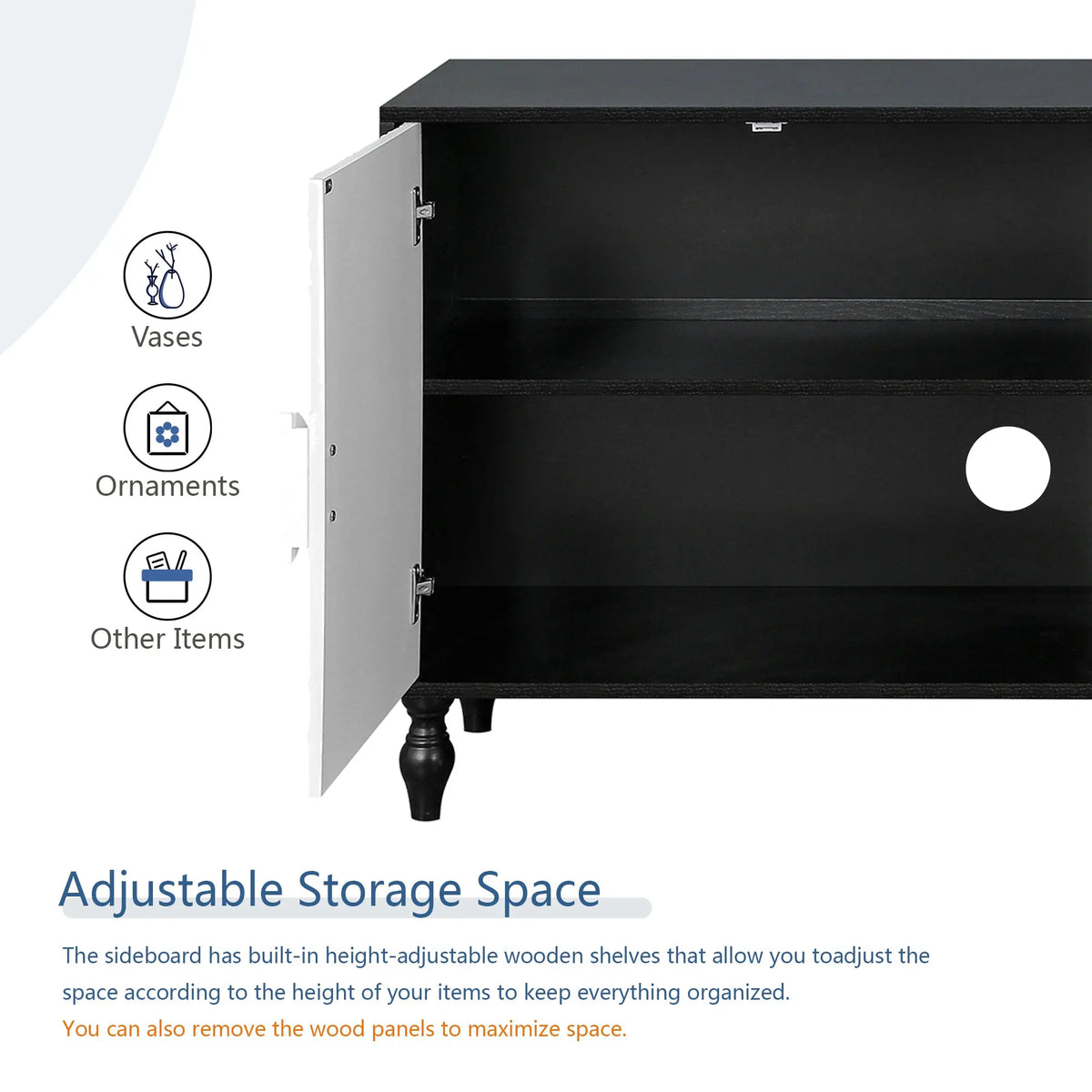 Vintage White Faceted Carved Cabinet – Black Frame TV Stand, Sideboard & Accent Cabinet Next Gen Luxe Solutions