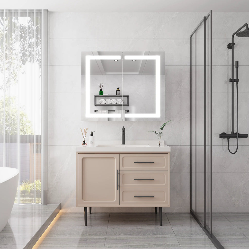 36 x 30 Inch LED Medicine Cabinet | Anti-Fog, Dimmable, Recessed or Surface Mount, Double Door Bathroom Cabinet with Touch Switch Next Gen Luxe Solutions