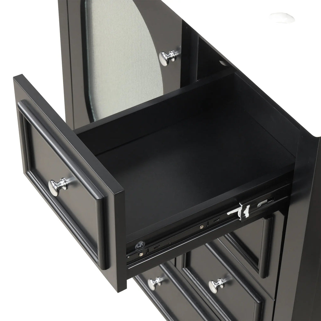 30" Bathroom Vanity with Sink – 3 Drawers, Moru Glass Door, Solid Wood & MDF, Ceramic Sink, Black – Freestanding Next Gen Luxe Solutions