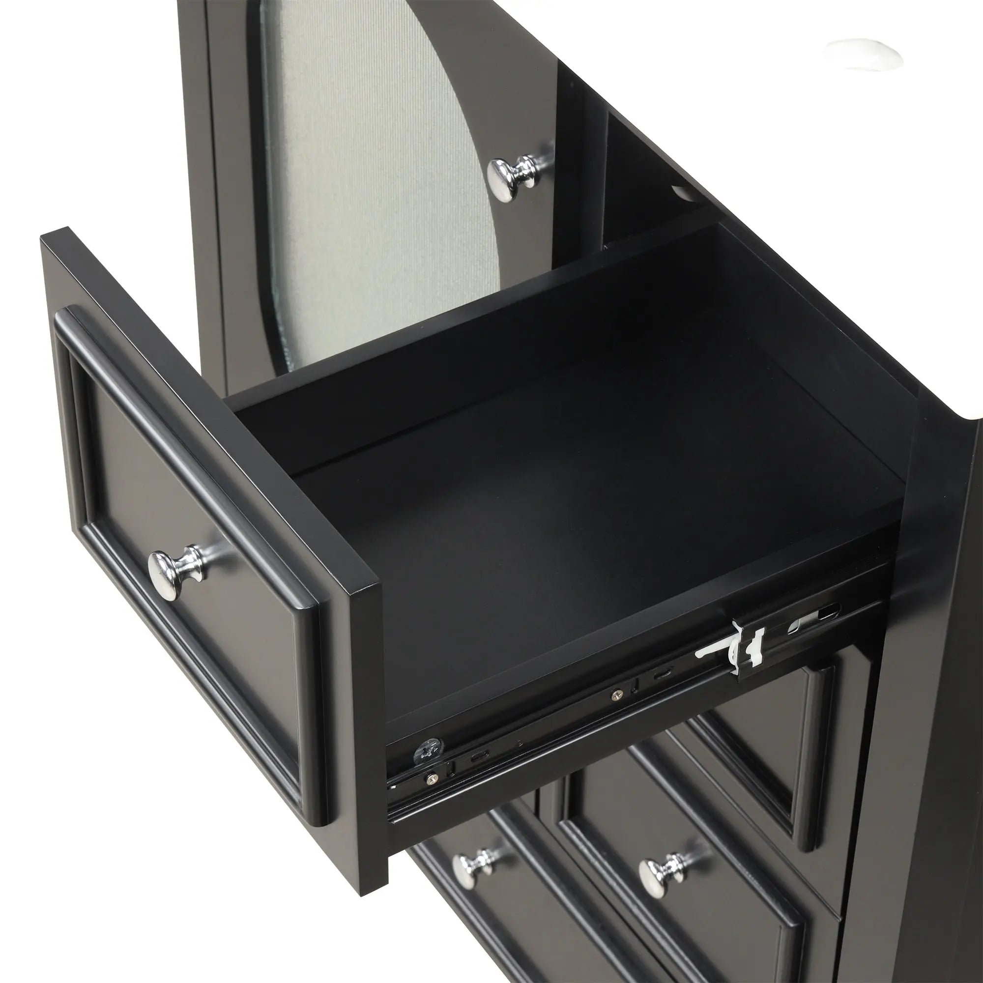 30" Bathroom Vanity with Sink – 3 Drawers, Moru Glass Door, Solid Wood & MDF, Ceramic Sink, Black – Freestanding Next Gen Luxe Solutions