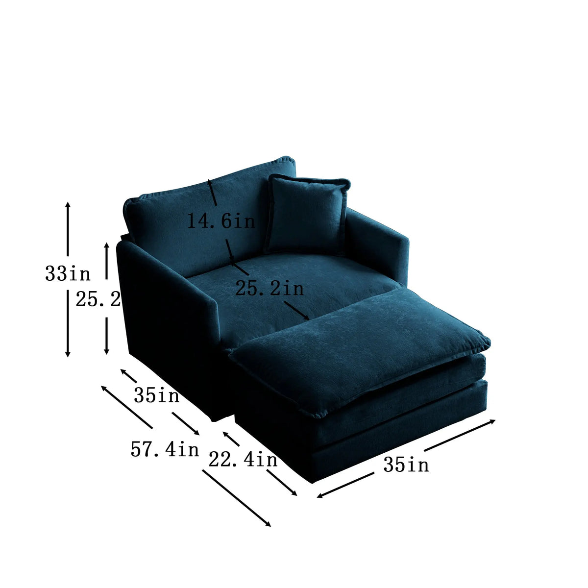Modern Accent Chair with Ottoman – Blue Chenille Armchair for Living Room & Bedroom Next Gen Luxe Solutions