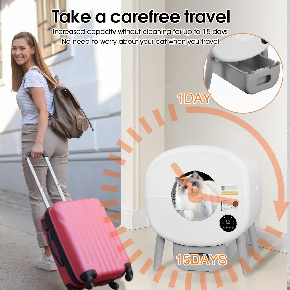 Automatic Smart Cat Litter Box, Large Capacity Self-Cleaning Litter Box with Infrared/Gravity/Ambient Light Function(Model B) Next Gen Luxe Solutions