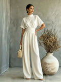 Women's Mock Neck Short Sleeve Wide Leg Jumpsuit | Full Length, Minimalist Solid Color – 5 Colors, S–2XL Next Gen Luxe Solutions