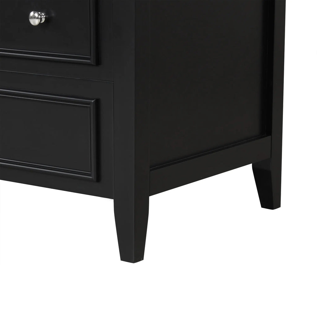 30" Bathroom Vanity with Sink – 3 Drawers, Moru Glass Door, Solid Wood & MDF, Ceramic Sink, Black – Freestanding Next Gen Luxe Solutions