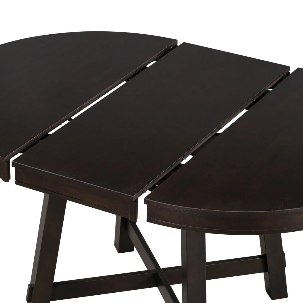 TREXM Farmhouse Round Extendable Dining Table with 16" Leaf – Espresso Wood Kitchen Table Next Gen Luxe Solutions