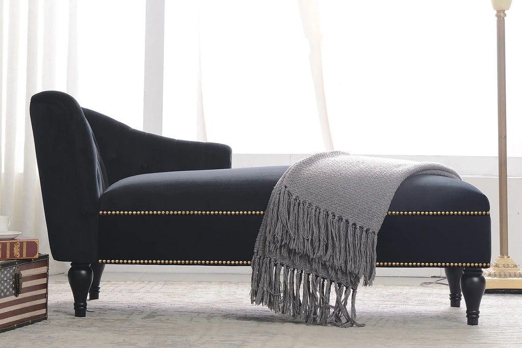 58 Inch Velvet Lounge Chair Button Tufted Right Arm Chaise with Nailhead Decoration Next Gen Luxe Solutions