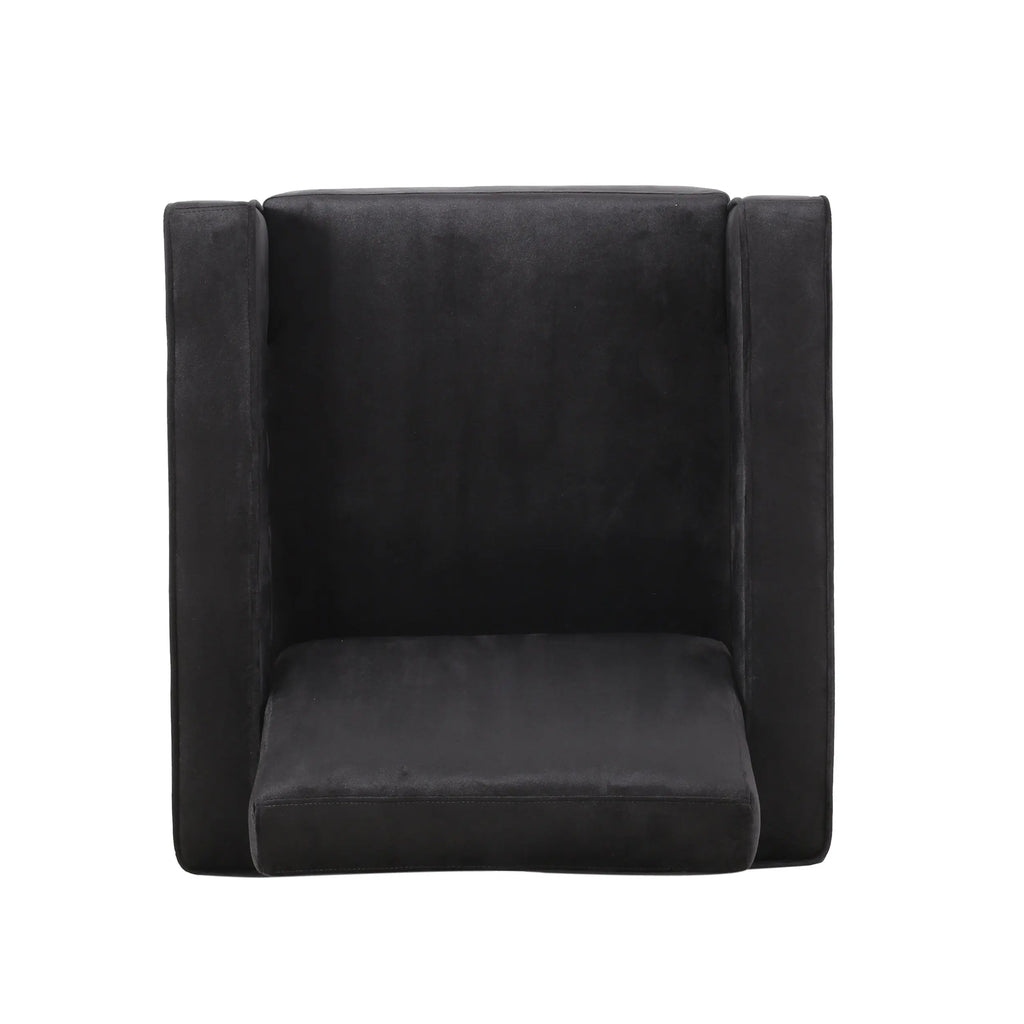 Modern Glam Velvet Club Armchair – Geometric U-Shape, Silver Accents & Stainless Steel Legs (Black) Next Gen Luxe Solutions