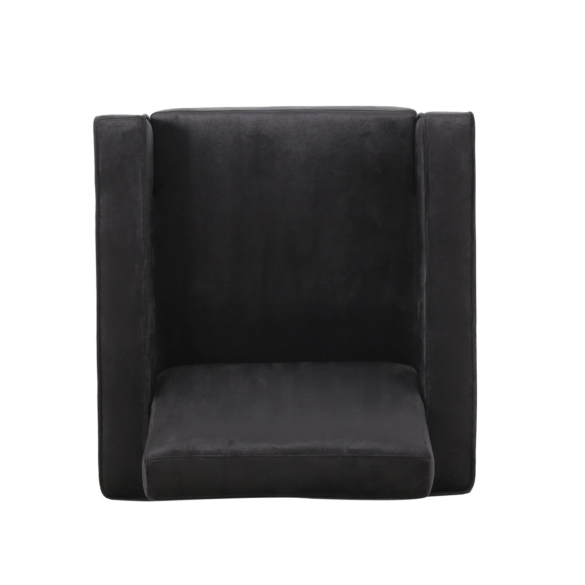 Modern Glam Velvet Club Armchair – Geometric U-Shape, Silver Accents & Stainless Steel Legs (Black) Next Gen Luxe Solutions